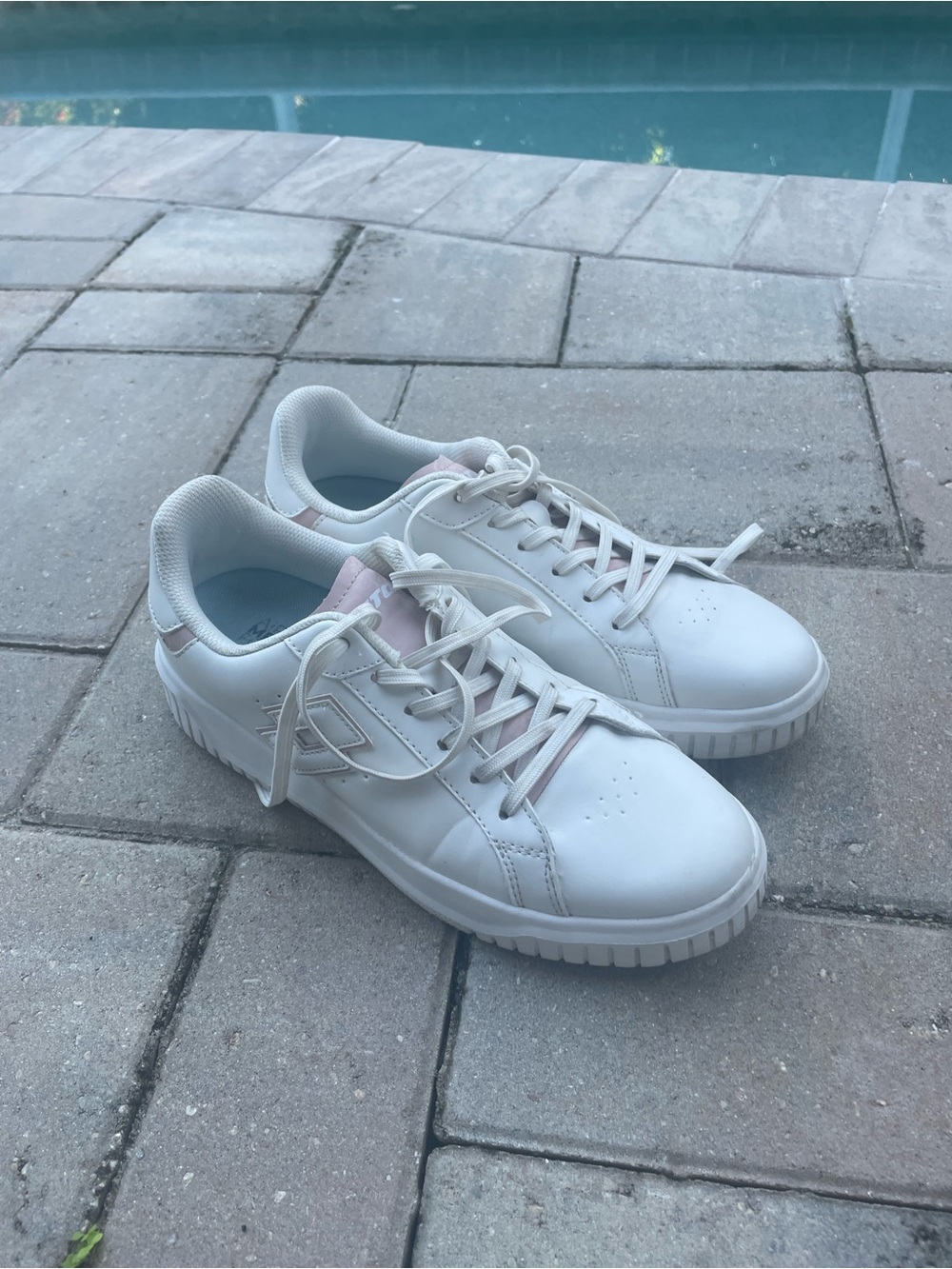 Women's White Sneakers with Soft Pink Accents - Casual Lace-Up - Picture 4 of 6